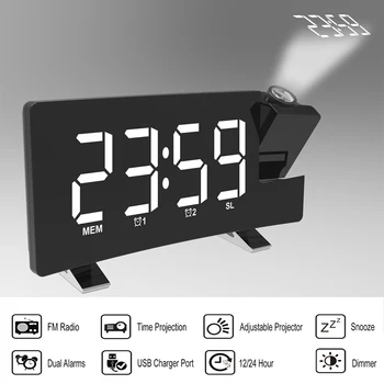 Projekcijos Žadintuvas, Skaitmeninis LED Ekranas, Lubų 180 Laipsnių Projektorius Dimeris Atidėti Daugiafunkcinis Laikrodis Radijas Baterija Atsargine