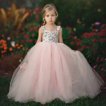 Pudcoco 2019 Inscenizacija Gėlių Mergaitė Rausva Nėrinių Gėlių Princess Tutu Suknelė Vaikai Šalis Vestuvių Bridesmaid Oficialią Suknelės 1-7Years
