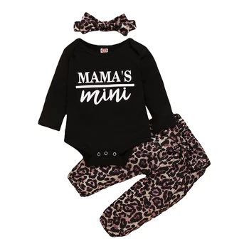 Pudcoco Kūdikiu Pavasario Mergaitės Leopard Komplektus Merginos o-kaklo, ilgomis Rankovėmis Marškinėliai Topai Kelnes Lankelis Nustatyti, vaikiška apranga, 3-18M