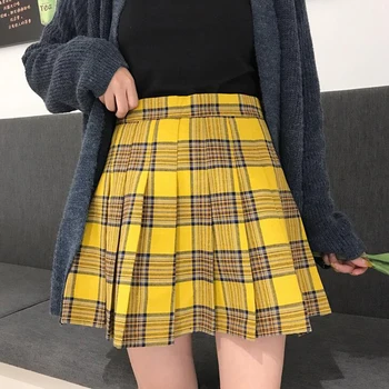 Punk harajuku pledas sijonas Yellow Moterų-line Sijonai Streetwear Languotas Mini Sijonai 2020 naujas temperamentas Atsitiktinis Slim Trumpais Sijonais