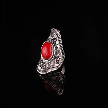 QianBei Retro Stiliaus Raudonos spalvos Natūralaus Akmens Žiedai, Sidabro Padengtą Žiedas 30pcs/Daug Didmeninės Prabanga Bohemijos Papuošalai Reguliuojamas Moterų