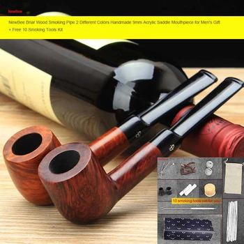 RU - NewBee Nemokamai 10 Įrankių Briar Medienos Rūkymas Vamzdis Skirtingų Spalvų Akrilo Balno Kandiklį Vyrų Dovana + 9mm filtras aa0007