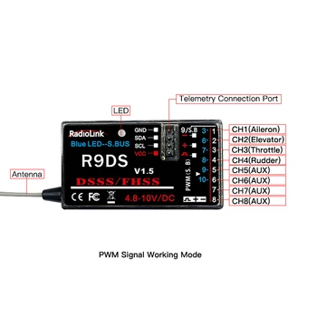 Radiolink R9DS 2.4 GHz RC Imtuvo 10CH SBUS/PWM Signalo DSSS/FHSS Plėstinio Spektro Suderinama su AT9/AT9S/AT10II/AT10