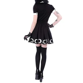 Ragana Mėnulis Spausdinti Harajuku Punk Rock, Gothic Sijonai Moterims Aukšto Juosmens Mini Sijonas Naujas Gotikos Merginos Palaidinė Marškinėliai Klostuotas Sijonas Rinkiniai