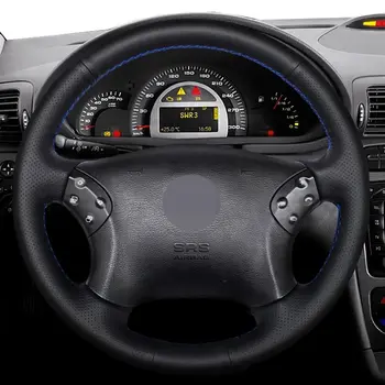 Ranka prisiūta Juoda Dirbtinė Oda Automobilių Vairo Dangtelis, skirtas Mercedes Benz W203 C-Klasės 2001-2007