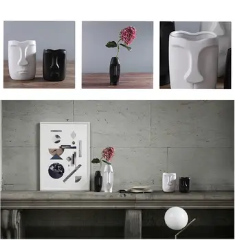 Rankų darbo, kūrybos baltos keramikos žmogaus veido vaza šiuolaikinės minimalistinės mados namų dekoracijos, puošybos kaulų kinija abstrakčiai vaza