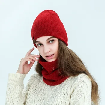 Raudona spalva Žiemos skrybėlę ir skara Pirštinės setfor Moterų Skrybėlę Vilnos Skrybėlę Skullies Beanie Moteriška kepurės ir šalikai, Pirštinės rinkinys Vyrams skrybėlę