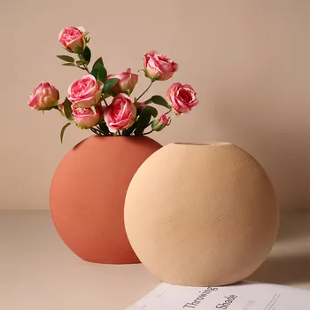 Raundas keramikos vaza šiaurės apdailos namų džiovintų gėlių vazos macetas de ceramica kambarį dekoro priedai jarrones