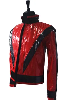 Retas MJ Michael Jackson Raudona PU Odos, Tai ji Trileris Striukė PUNK Liesas Outwear Stiliaus Motociklas