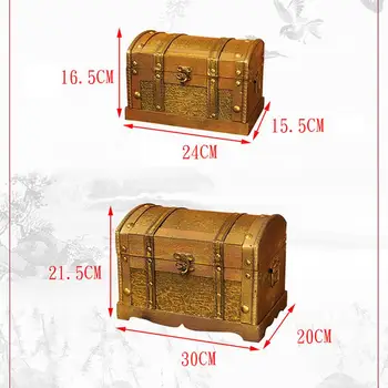 Retro Golden Treasure Box Tik Rankinis Mediniai Su Lydinys Priedai Dekoratyvinis Laikymo Dėžutė Medinė Krūtinės Saugojimo Bylos