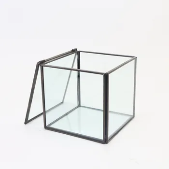 Retro Kvadratinių Stiklo Papuošalų Dėžutė Vario Rėmo Europos Apdailos Geometrijos Stiklo Gėlių Namai Amatų Papuošalų Laikymo Dėžutė
