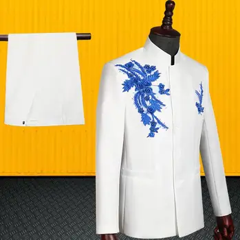 Retro švarkas vyrams Kinijos tunika kostiumas rinkinys su pants mens vestuvių kostiumai kostiumų dainininkas etape drabužių oficialų suknelė stovėti apykaklės