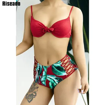 Riseado Nėrinių Seksualus Bikini Push Up Maudymosi Kostiumėlį High Waisted Maudymosi Kostiumėliai Moterims, 2021 Rišti Maudymosi Kostiumą, Geltona Brazilijos Bikini
