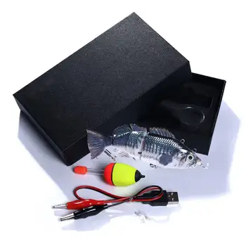 Robotų Baseinas Jaukų, Žvejybos Auto Elektros Viliojimo Masalas Wobblers 4-Segmentą Swimbait USB Įkrovimo Mirksi LED šviesos