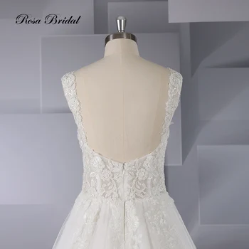 Rosabridal linijos vestuvių suknelė 2019 Gamyklos kaina aikštėje kaklu ir visiškai atvira nugara duobute liemenė nėrinių appliques tiulio suknelė