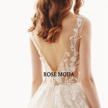 Rose Moda Iliuzija Giliai V Kaklo Nėrinių Vestuvių Suknelė V Atgal Boho Vestuvių Suknelės su Traukiniu Užsakymą Padaryti