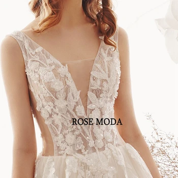 Rose Moda Iliuzija Giliai V Kaklo Nėrinių Vestuvių Suknelė V Atgal Boho Vestuvių Suknelės su Traukiniu Užsakymą Padaryti