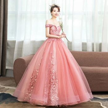 Rožinė Quinceanera Suknelės Brangioji Tiulio Su Nėrinių Perlai Vestidos De 15 Anos Saldus 16 Suknelės Kamuolys Nesėkmės Prom Dresses