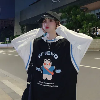 Rudenį Moterų Hoodies Kratinys ilgomis rankovėmis korėjos stilius Laisvas Animacinių filmų spausdinti Gobtuvu Saldus Atsitiktinis megztinis moteriška TOP 2020 KARŠTO
