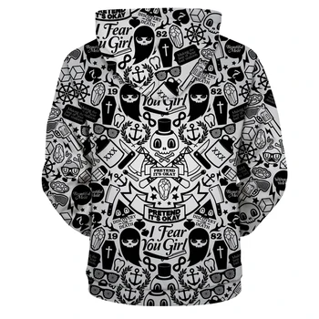 Rudenį Vyrų Kailis Kaukolė Hoodies 3d Vyrų Hoodies Dvasios Animacinių filmų Grafiti Gobtuvu Megztiniai Vyrams, Hip-Hop, Rokas Kietas Outwear 3d Megztinis