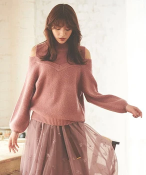 Rudenį ir žiemą Japonijos naujus produktus moterų visų rungtynių vientisos spalvos siūlėmis stebėjimo žibintų rankovėmis megzti megztinis