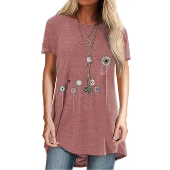 S-5XL Gėlių Spausdinti trumpomis Rankovėmis Moterims T-shirt 2020 Naujas Vasaros Moterų Tee marškinėliai Streetwear Prarasti Atsitiktinis Plius Dydis Moterų Drabužiai