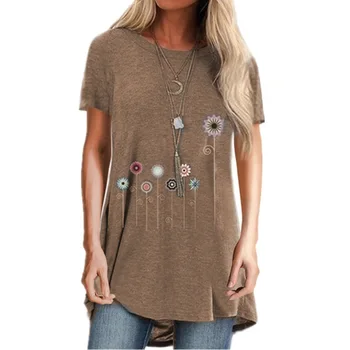 S-5XL Gėlių Spausdinti trumpomis Rankovėmis Moterims T-shirt 2020 Naujas Vasaros Moterų Tee marškinėliai Streetwear Prarasti Atsitiktinis Plius Dydis Moterų Drabužiai