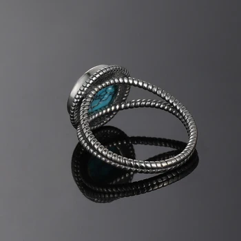 S925 Sterlingas Sidabro Žiedai 10 MM Apvalus Natūralus Turkis Moterų Vestuves Jubiliejus Fine Jewelry Žiedas Vintage Stiliaus