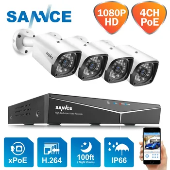 SANNCE 4CH 1080P XPoE Tinklą, Vaizdo Apsaugos Sistemos 4PCS 2MP, Lauko Apsaugos, IP Kameros P2P Vaizdo Stebėjimo Sistemos CCTV Kit
