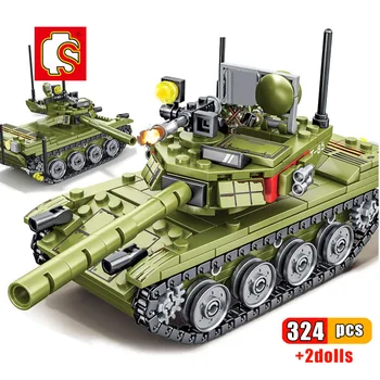 SEMBO 324pcs Karinės Pagrindinis Tankas Blokai Suderinama Armijos Kareivis Ginklas Plytų Švietimo Žaislai Vaikams Dovanų