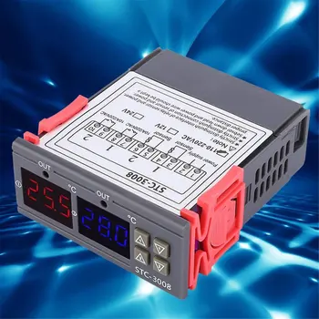 STC-3008 Dviguba LED Zondo Temperatūros Reguliatorius Termostatas Temperatūros Kontrolės Matuoklis Su LED Ekranas