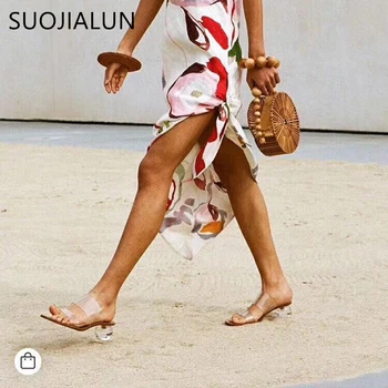 SUOJIALUN 2020 Naujo Prekės ženklo Moterys Šlepetė Vasaros Geometrinis Kulno Moterų Paplūdimio Šlepetes, Skaidrios PVC Sandalas Atidaryti Tne Skaidrės Dydis 42