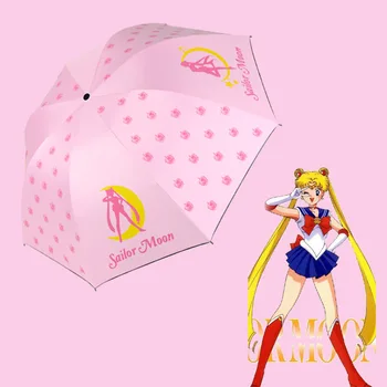 Sailor Moon Cosplay Veiksmų Skaičius, Spausdinti Tris Kartus, Anti-UV Saulės, Lietaus Animacinių filmų Rožinis Skėtis Bumbersoll Dovana Mergaitė