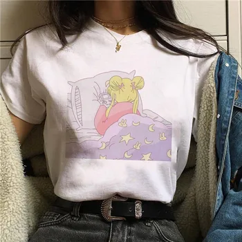 Sailor Moon Juokingas Animacinių filmų Marškinėliai Moterims Harajuku Ullzang Anime T-shirt 90s korėjos Stiliaus Marškinėlius Grafinis Estetinės Viršuje Tees Moteris
