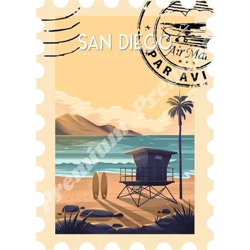 San Diego suvenyrų magnetas derliaus turizmo plakatas