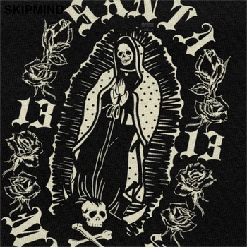 Santa Muerte 13 T Marškinėliai Vyrams Medvilnės Lady Šventojo Mirties, T-shirt Meksikos Kaukolė Tee O-kaklo trumpomis Rankovėmis Streetwear Hip-Hop Marškinėlius