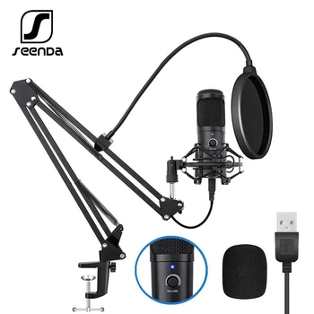 SeenDa Profesinės USB Mikrofonas Studija Kondensatoriaus USB Kompiuterio Mikrofono Komplektas Su Reguliuojamu Žirkliniai Svirtimi 