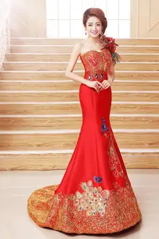 Seksualus Ilgai Undinė Gale Cheongsams Rytų vakarinę Suknelę Kinų Stiliaus Mados phoenix Siuvinėjimo Qipao Vestidos