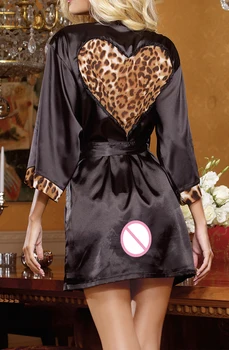 Seksualus Leopard Satino apatinis Trikotažas Sleepwear naktiniai drabužiai Striptizo Babydoll naktį-suknelė Suknelė Skraiste kostiumai egzotiškų drabužių 9002