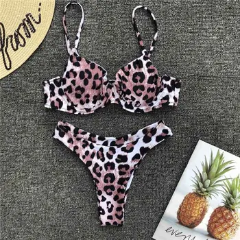 Seksualus String Bikini 2018 Push Up Maudymosi Kostiumėlį Brazilijos Thong Bikini Rinkinys Leopardas Maudymosi Kostiumėliai Moterims, Maudymosi Kostiumą Maillot De Bain 2 Vnt