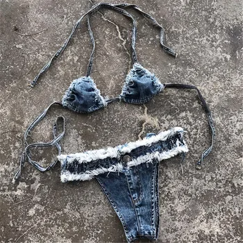 Seksualus bikini 2020 spausdinimo Džinsinio U. S. Nacionalinės vėliavos Frenulum Susirenka string bikini nustatyti maudymosi kostiumėliai moterims, maudymosi kostiumėlį biquini