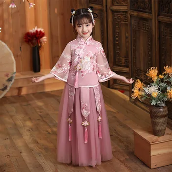 Senovinių Gėlių Mergaičių Suknelės, vaikams, Suknelės Mergaičių Cheongsam Kūdikių Elegantiškus Drabužius Tradicinės Kinų Drabužiai Vaikams