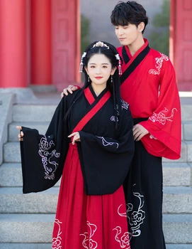 Senovės Dinastijos Jin Wei porų Hanfu drabužių raudona Juoda vestuvinė suknelė, Didelis rankovėmis Vakare Gown Guangdong siuvinėjimo Phoenix