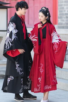 Senovės Dinastijos Jin Wei porų Hanfu drabužių raudona Juoda vestuvinė suknelė, Didelis rankovėmis Vakare Gown Guangdong siuvinėjimo Phoenix