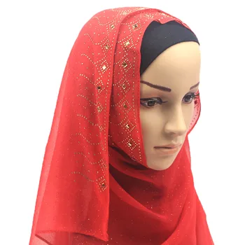 Shinny Kristalų Musulmonišką Hidžabą Spausdinti Momentinių Skaros Jersey Ilgą Šifono Skara Amira Paslysti Ant Skarelės Antklodės Moterys Lankelis
