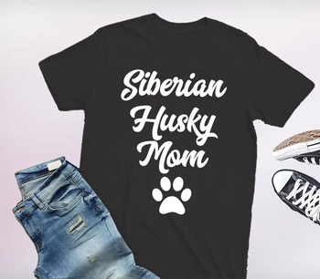 Sibiro Haskis Mama Laiškas Medvilnės Marškinėliai Moterims Atsitiktinis mados motinos diena dovana šuo mama Homme Tee grunge tumblr leteną Top - K333