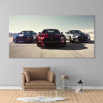 Sienos paveiksl automobilių Sporto Drobės HD Spausdinimo 1 Pultas Prabangūs Automobiliai Ford Mustang Shelby Gt500 Namų Dekoro Plakatas, Tapyba Kambarį