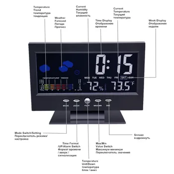 Skaitmeninis Spalvingas LCD temperatūra drėgnumas Žadintuvo Funkcija Kalendorius orų stoties Termometras su Drėgmėmačiu Bazės 40% nuolaida