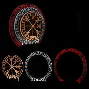 Skandinavų Vikingų Simbolis 3D Linijos Lempos Kompasas Viking Runos Skirtos Lempos 3D Optinė Iliuzija Lempos Dekoro Stebuklinga Atitolinti Stalo Lempa