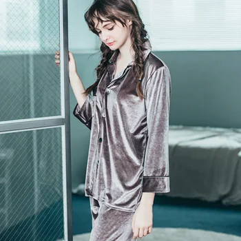 Sleepwear Moterys Nustatyti Aksomo Pajama Cardigan Atvartas Ištaigingas Dėvėti Patogus, Kvėpuojantis, Šiltas Žiemą Homewear Pižamos Naktiniai Drabužiai